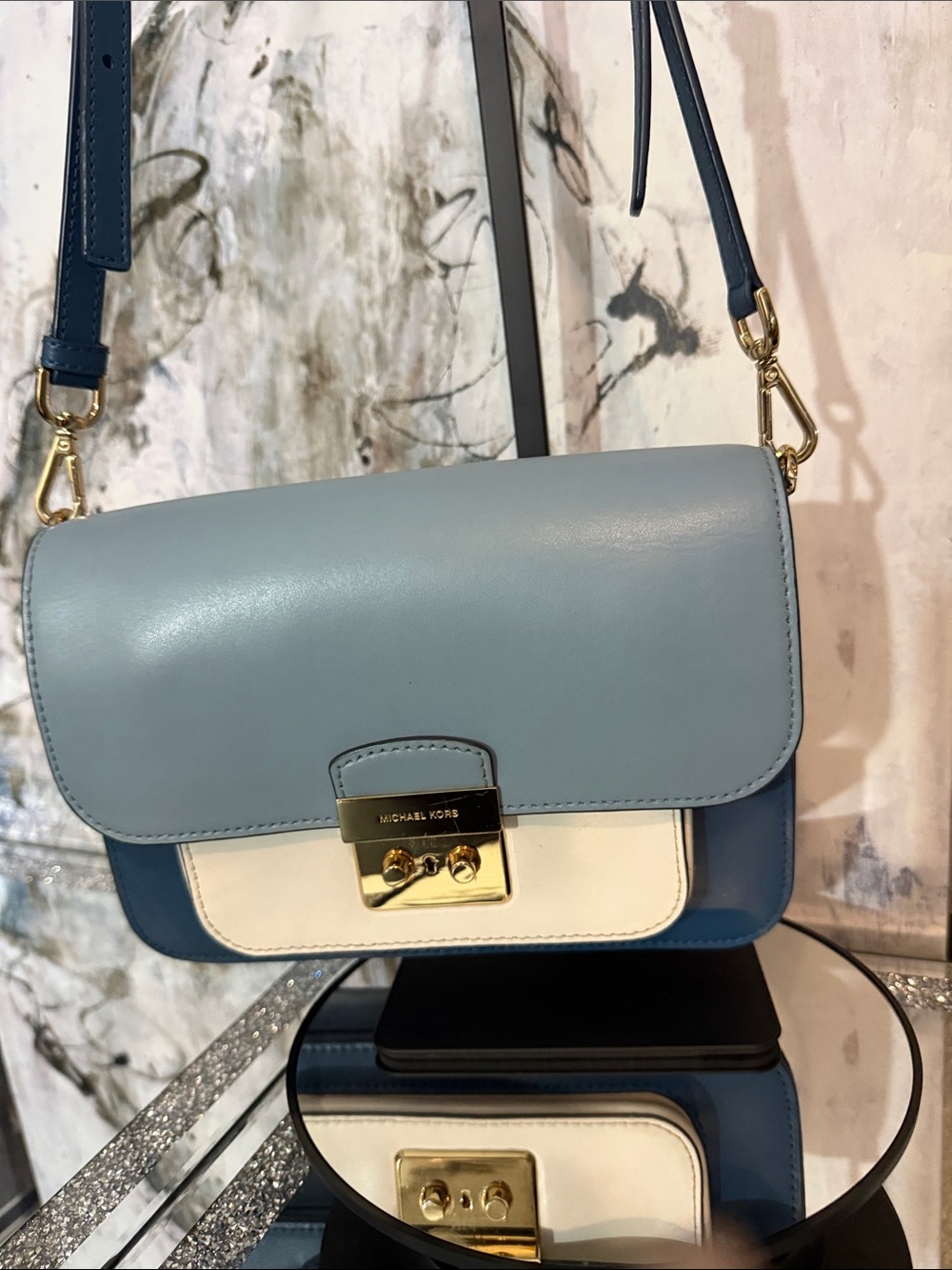 Michael Kors Light Blue, Navy & White Leather Crossbody